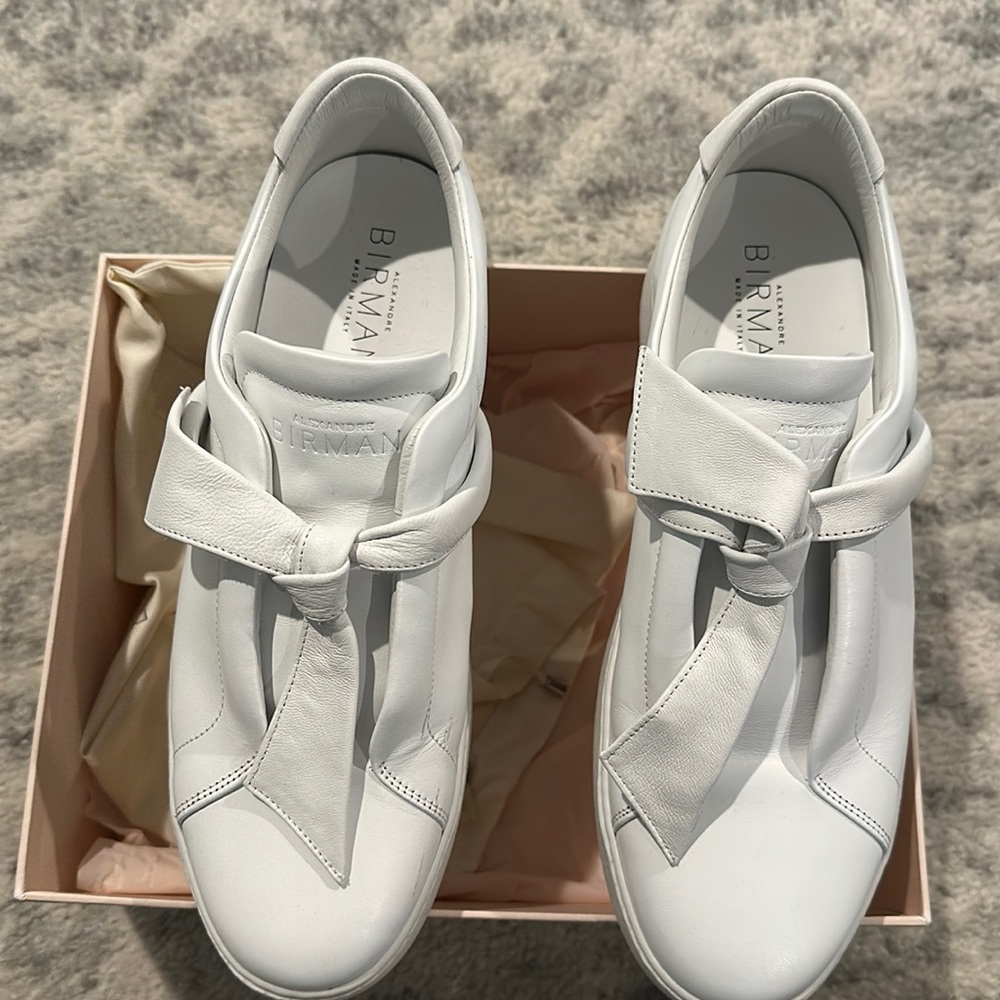 Alexandre Birman White Leather Knot-Detail Sneakers